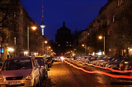 街景,街道,夜晚,柏林,德国