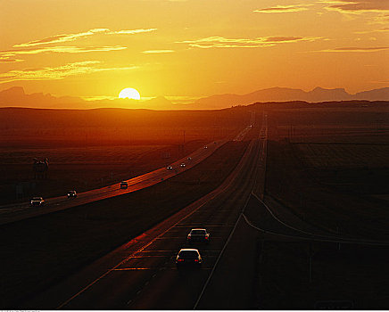 日落,上方,泛加高速公路,落基山脉,靠近,卡尔加里,艾伯塔省,加拿大