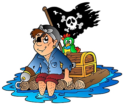 卡通,海盗,航行,筏子