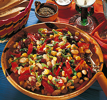 墨西哥,豆子沙拉,玉米,豆,胡椒,辣椒,烹饪