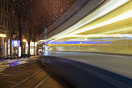 动感,光亮,有轨电车,街上,苏黎世,瑞士