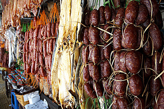 柬埔寨,香肠,干燥,市场