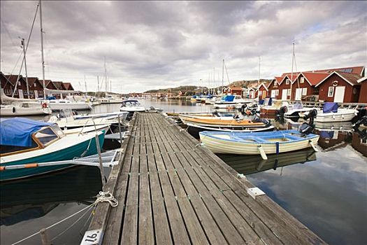 捕鱼,小屋,船,港口,布胡斯,瑞典