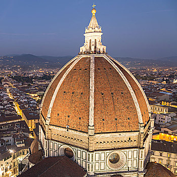 佛罗伦萨大教堂,圆顶,历史,中心,黄昏,佛罗伦萨,托斯卡纳,意大利,欧洲