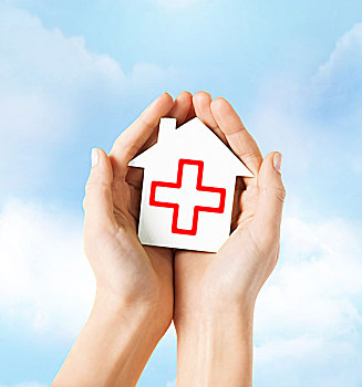 卫生保健,医疗,慈善,概念,表针,拿着,白色,纸,房子,红十字,标识