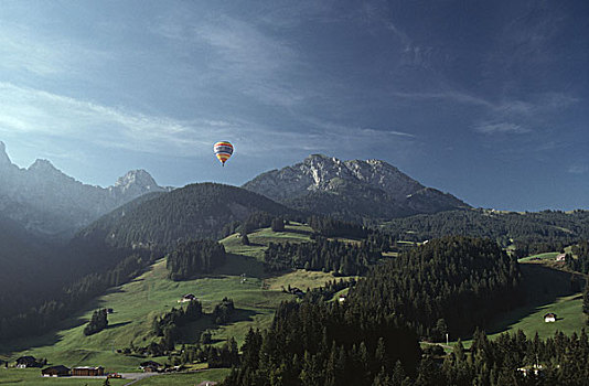 热气球,漂浮,俯视,山谷,沃州,瑞士