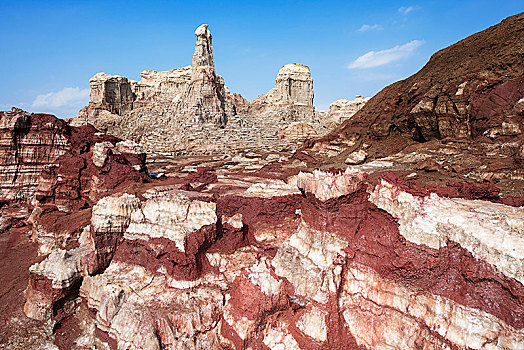 怪诞,岩石,风景,石化,盐,层次,边缘,湖,达纳基勒,山谷,埃塞俄比亚,非洲