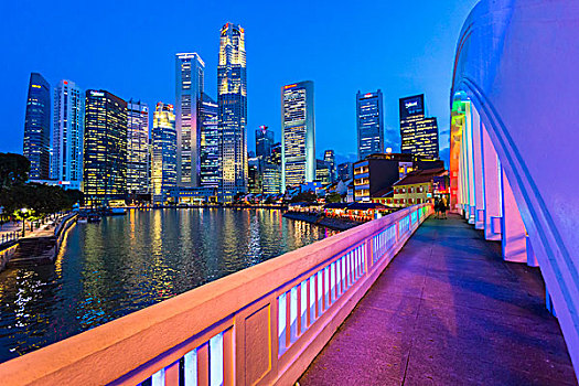 桥,上方,新加坡河,天际线,黄昏,中央区域,新加坡