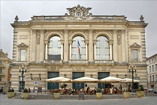 歌剧院,餐馆,人,大广场,蒙彼利埃,朗格多克-鲁西永大区,法国,欧洲