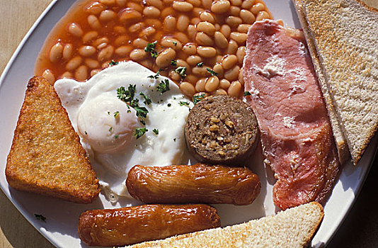 满,爱尔兰,早餐,豆,蛋,熏肉,火腿,香肠,食物,都柏林,欧洲
