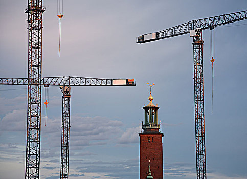 建筑,起重机,塔,斯德哥尔摩,市政厅,瑞典
