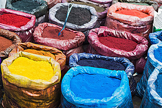 彩色,染色,粉末,包,市场,吉尔吉斯斯坦