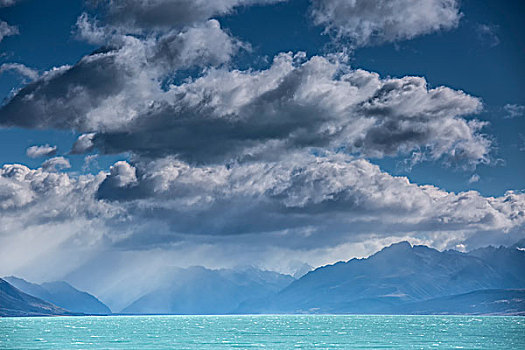 绒毛状,云,高处,平和,蓝湖,普卡基,南岛,新西兰
