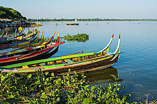 缅甸,曼德勒,阿马拉布拉,陶塔曼湖,彩色,船