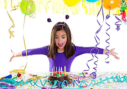 亚洲人,孩子,儿童,女孩,生日派对,高兴,手势,巧克力蛋糕