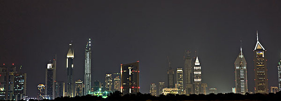 阿联酋,迪拜,天际线,道路,夜晚