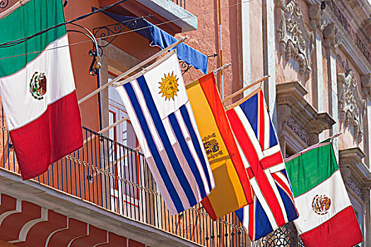 墨西哥,瓜纳华托,旗帜,展示,露台,画廊