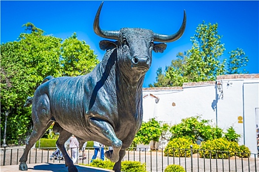 公牛,雕塑,正面,斗牛,竞技场,隆达,西班牙