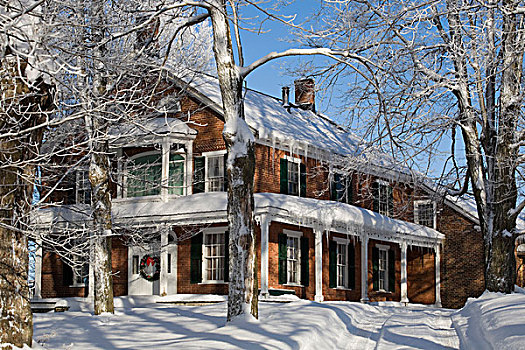房子,积雪,滑铁卢,魁北克,加拿大