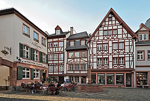 半木结构房屋,方形,美因茨,莱茵兰普法尔茨州,德国,欧洲