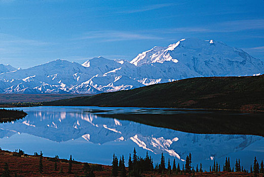 山,麦金利山,反射,旺湖,德纳里峰,德纳里峰国家公园,阿拉斯加,美国