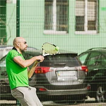 男人,玩,网球,户外