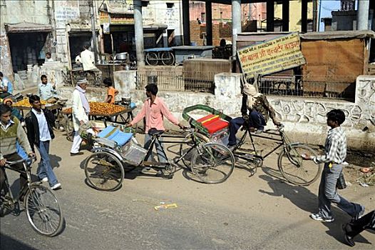 街景,自行车,人力车,拉贾斯坦邦,北印度,南亚