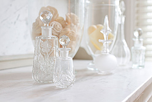 水晶,香水,瓶子,白色背景,奢华,大理石,台案