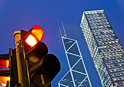 红绿灯,现代,城市,夜晚,香港