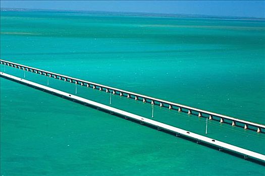 俯拍,两个,桥,上方,海洋,佛罗里达礁岛群,佛罗里达,美国