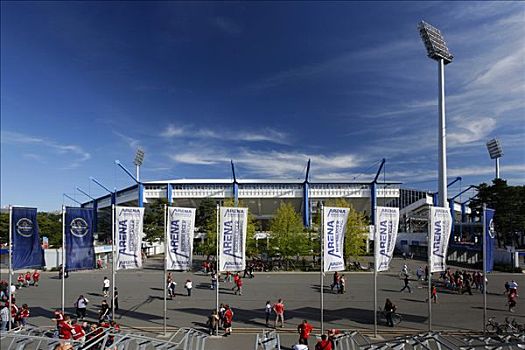 体育场,足球比赛,旗帜,亮光,塔,观众,纽伦堡,中间,弗兰克尼亚,巴伐利亚,德国,欧洲