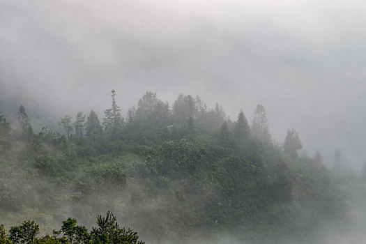 重庆酉阳,骄阳白雾照山村