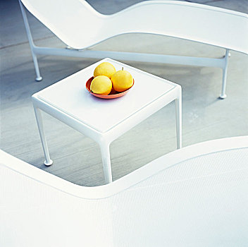 水果,白色,边桌,两个,躺椅