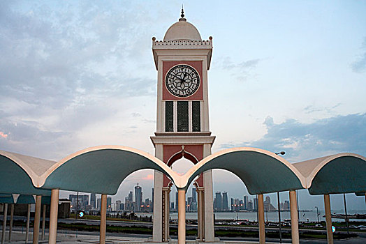 钟楼,地标,多哈,卡塔尔,崭新,高层建筑,新,地区,背景,十一月,2008年