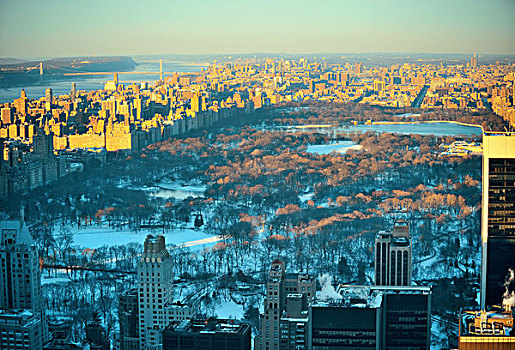 纽约,摩天大楼,市景,冬天
