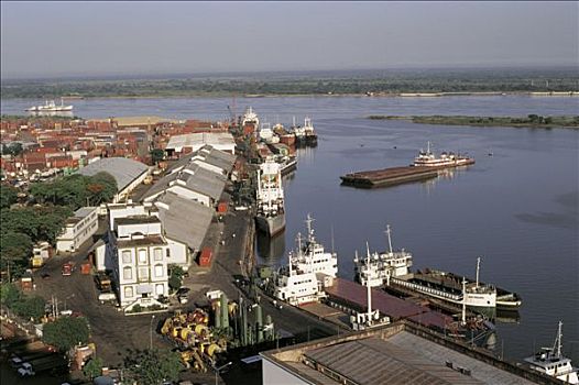 巴拉圭,亚松森,货箱,港口,货物,船,河,建筑