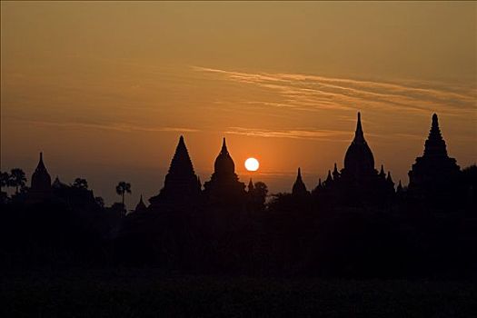 缅甸,蒲甘,日出,上方,古老,中心,朴素,朝代,建造,庙宇,岁月
