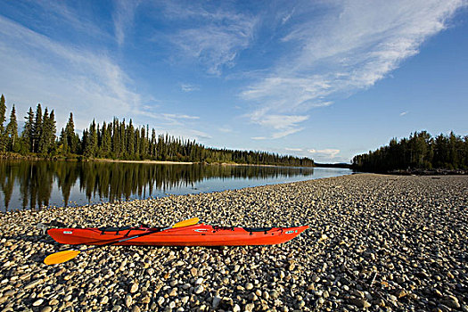 宽,砾石,岸边,鹅卵石,漂流,划船,河,育空地区,加拿大