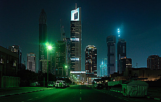 城市,夜晚,迪拜,阿联酋