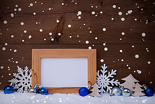 蓝色,圣诞装饰,雪,留白,雪花