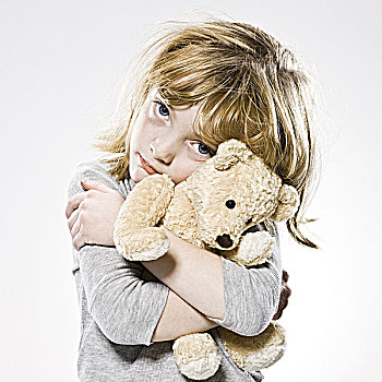 女孩,搂抱,泰迪熊
