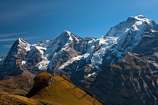 顶峰,山,艾格尔峰,少女峰,左边,伯尔尼阿尔卑斯山,伯恩高地,伯恩,瑞士,欧洲