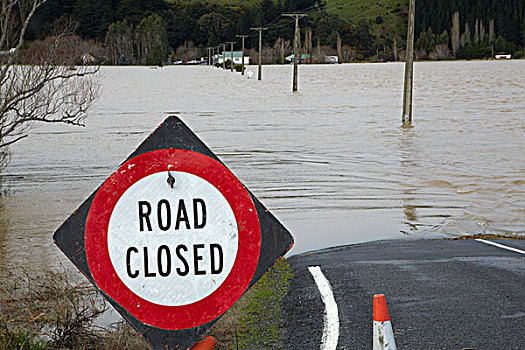 洪水,道路,靠近,南岛,新西兰