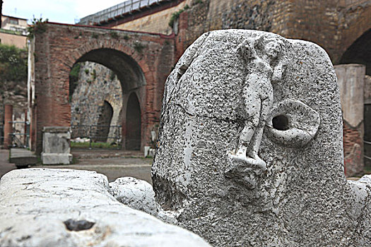 喷泉,遗址,赫库兰尼姆,埃尔科拉诺,坎帕尼亚区,意大利,欧洲