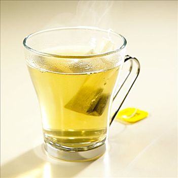 绿茶,柠檬,茶,包,玻璃杯