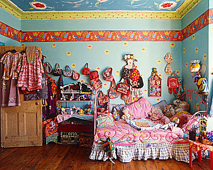 彩色,闺房,收集,帽子,玩具,包,墙壁