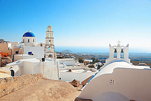 圣托里尼岛,蓝色,圆顶,教堂,希腊