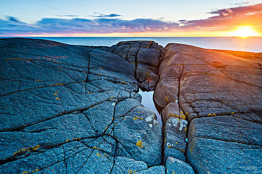 岩石海岸,日落