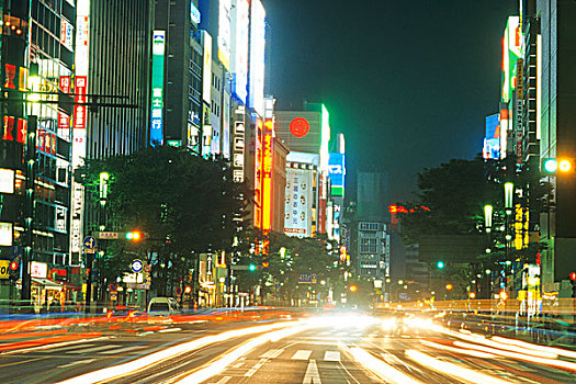 交通,夜晚,银座,区域,东京,日本