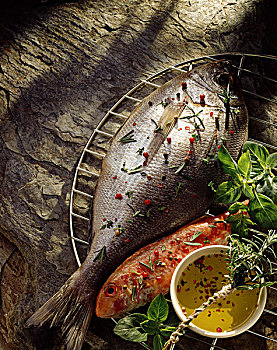 海鲷,鲻鱼,烧烤,架子